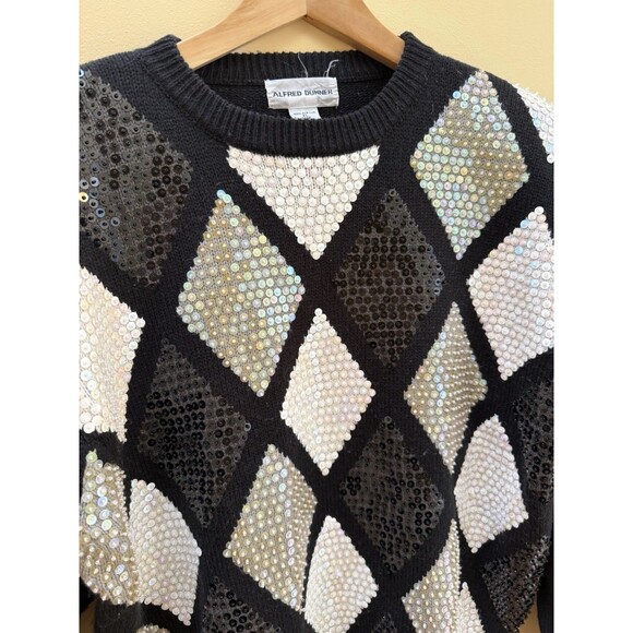 Vintage Alfred Dunner Sequin Sweater Diamond Patterns Black White XL - Picture 4 of 7